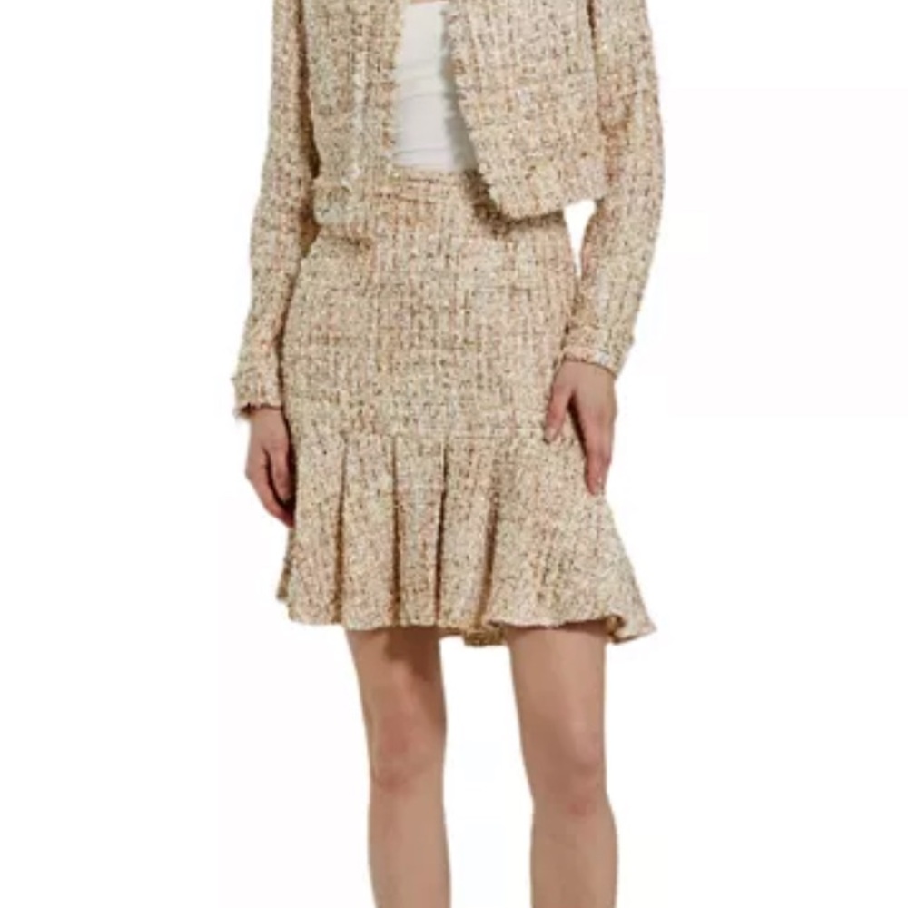Mac Duggal Cream Tweed Mini Skirt